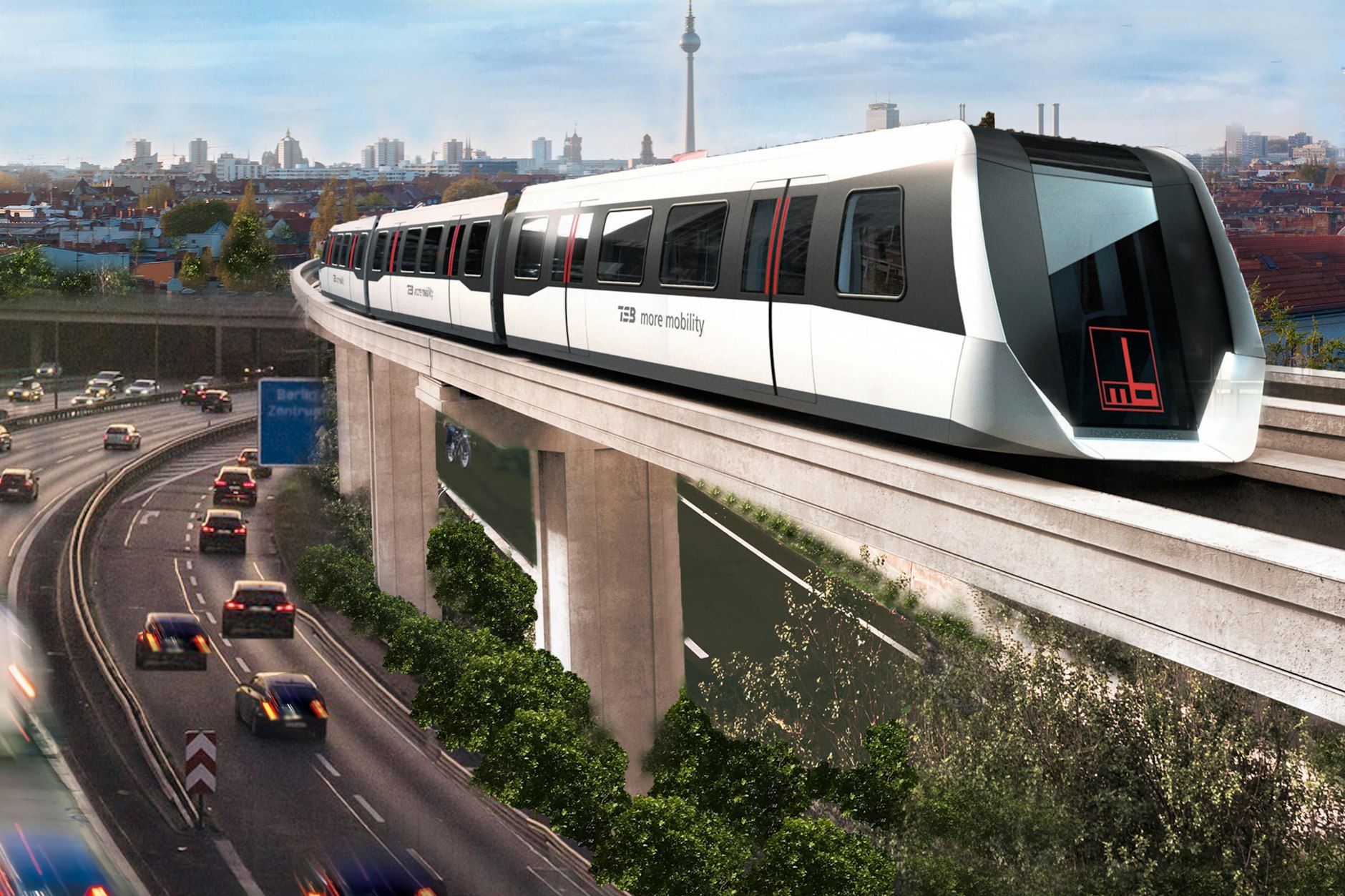 So könnte sie in Berlin aussehen, die fahrerlose automatische Magnetschwebebahn, die das Bauunternehmen Max Bögl bereits auf einer Versuchsstrecke im Süden Deutschlands testet.