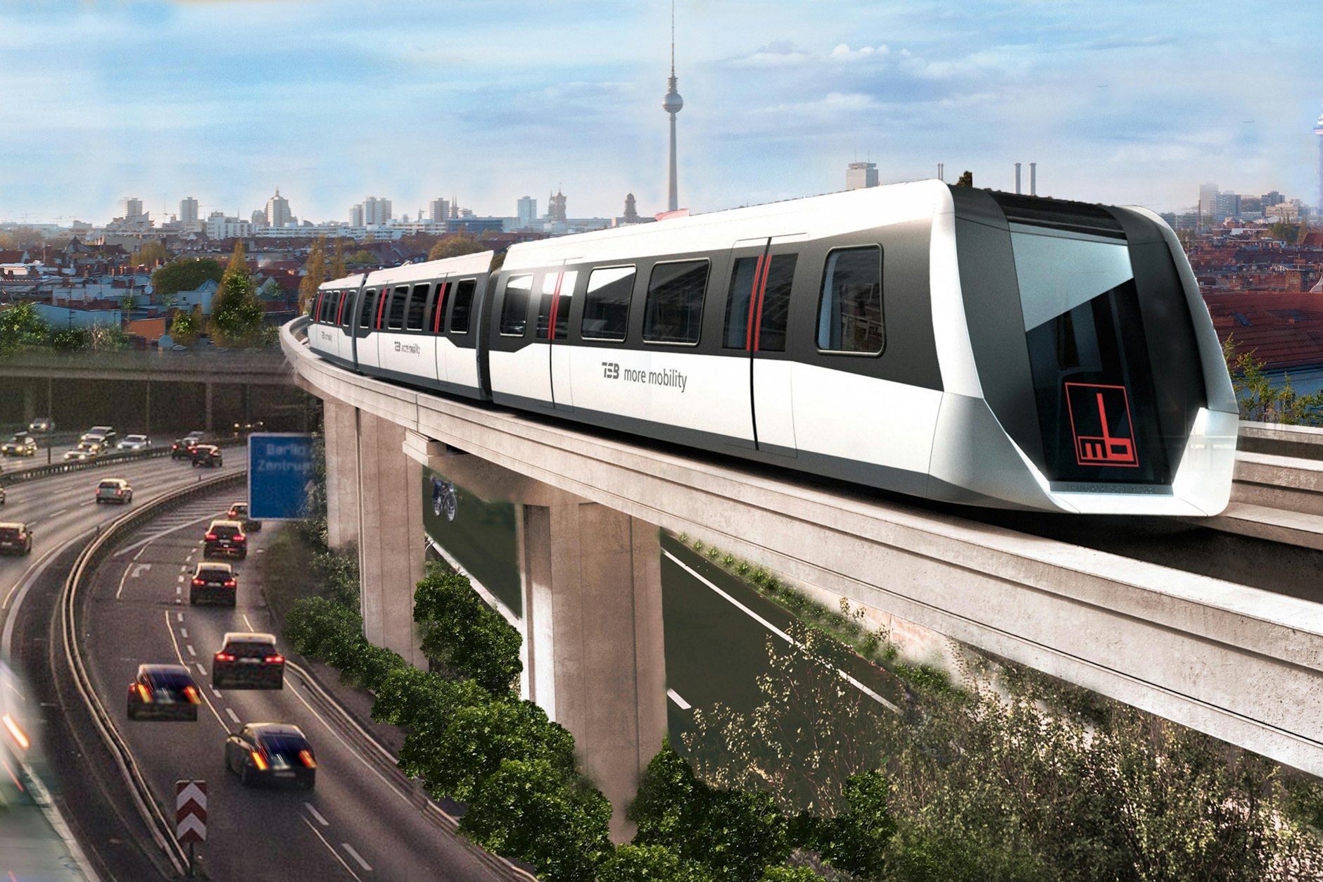 So könnte sie in Berlin aussehen, die fahrerlose automatische Magnetschwebebahn, die das Bauunternehmen Max Bögl bereits auf einer Versuchsstrecke im Süden Deutschlands testet.