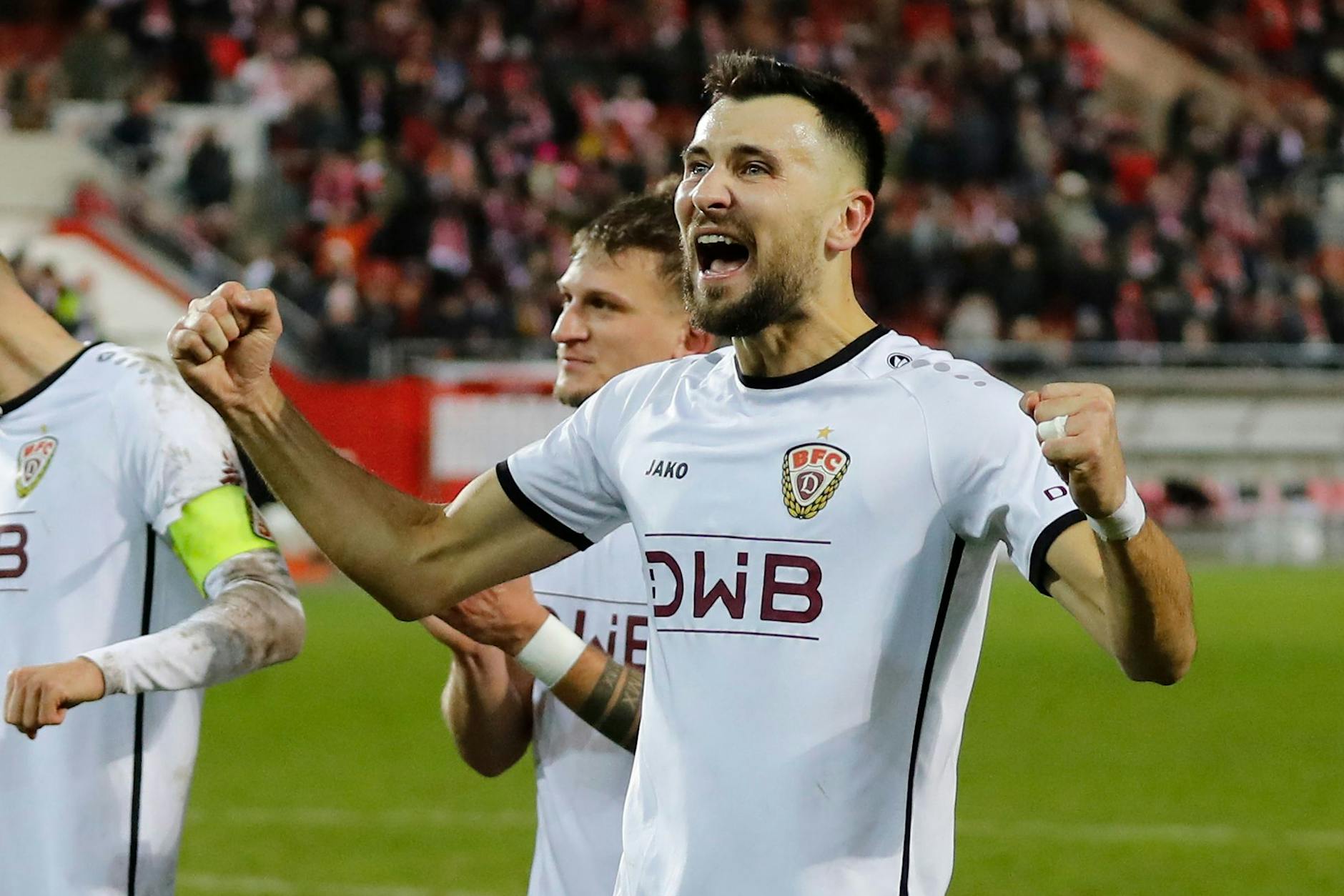 Torjäger Rufat Dadashov und der BFC Dynamo wollen nach dem Spiel gegen Chemie Leipzig wieder so schön jubeln.
