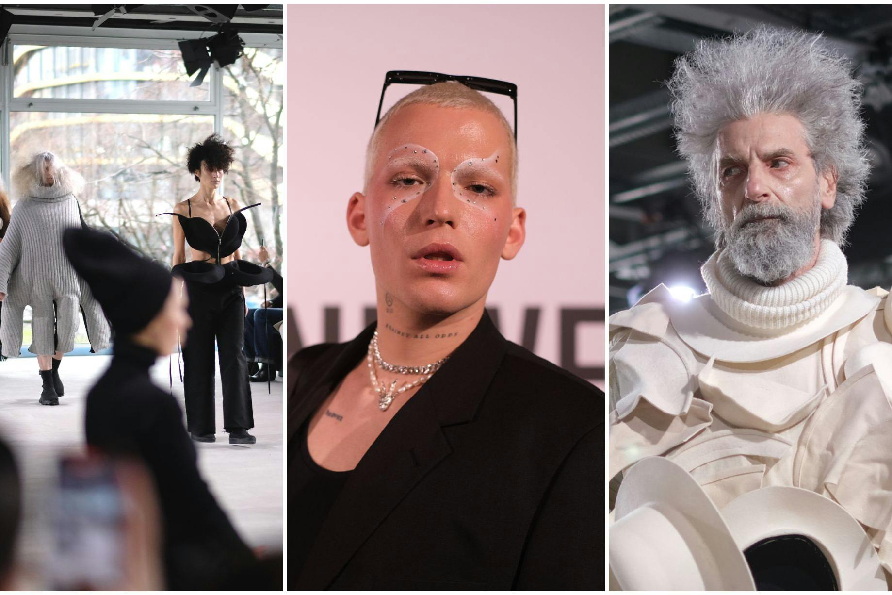 Die ukrainische Designerin Irina Dzhus (links vorn) präsentiert ihre Kollektion auf der Berliner Fashion Week 2024.