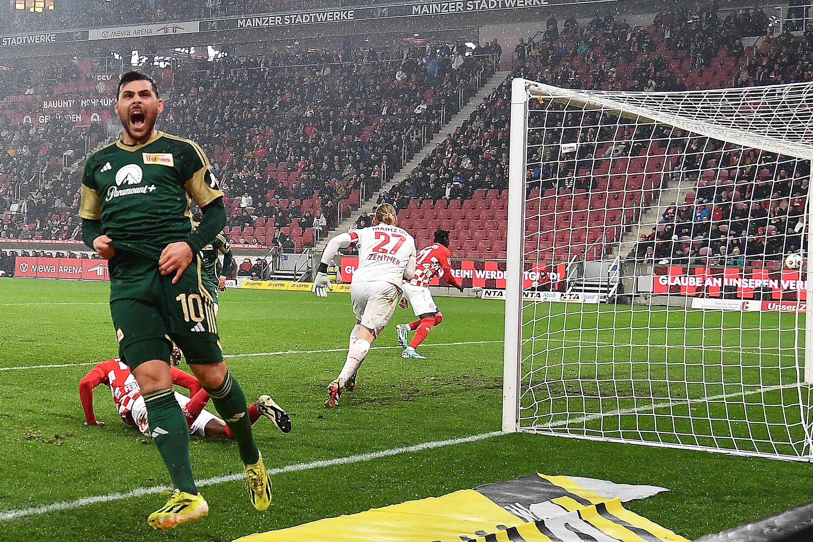 Bitter: Union-Stürmer Kevin Volland trifft in Mainz erst die Latte, dann den Pfosten.
