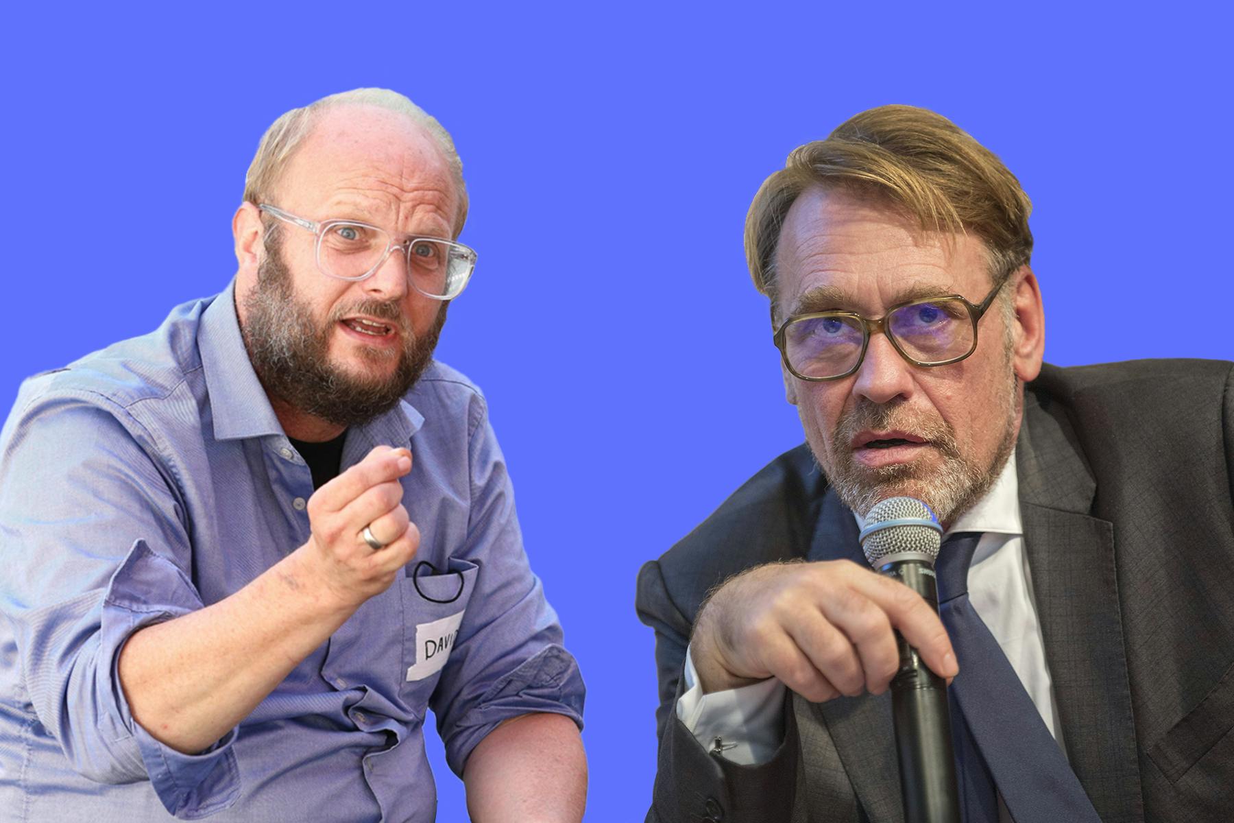Correctiv-Geschäftsführer David Schraven (l.) und Claudia Roths Behördenleiter Andreas Görgen: Sie trafen sich im November 2022 zu einem Austausch über russische Exiljournalisten. Correctiv wird unter anderem von der Kulturstaatsministerin gefördert.