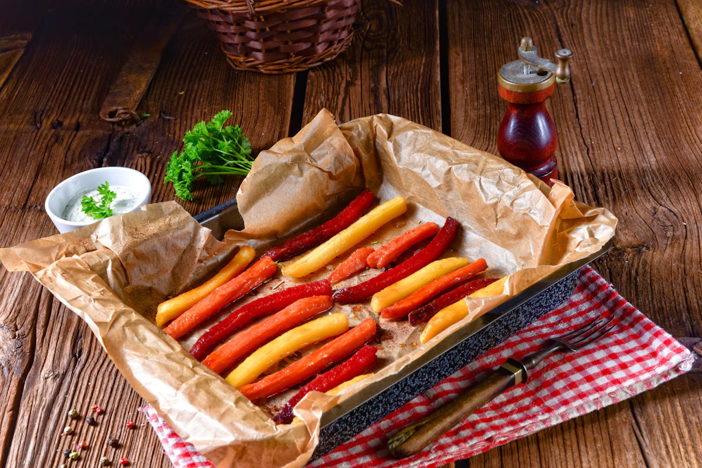 Geniale Gemüse-Pommes: Rote Paprika aus dem Ofen – lecker mit Knoblauch und Dip!
