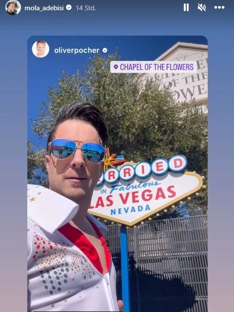 Oliver Pocher als Elvis verkleidet in Las Vegas bei der Hochzeit von Mola Adebisi.