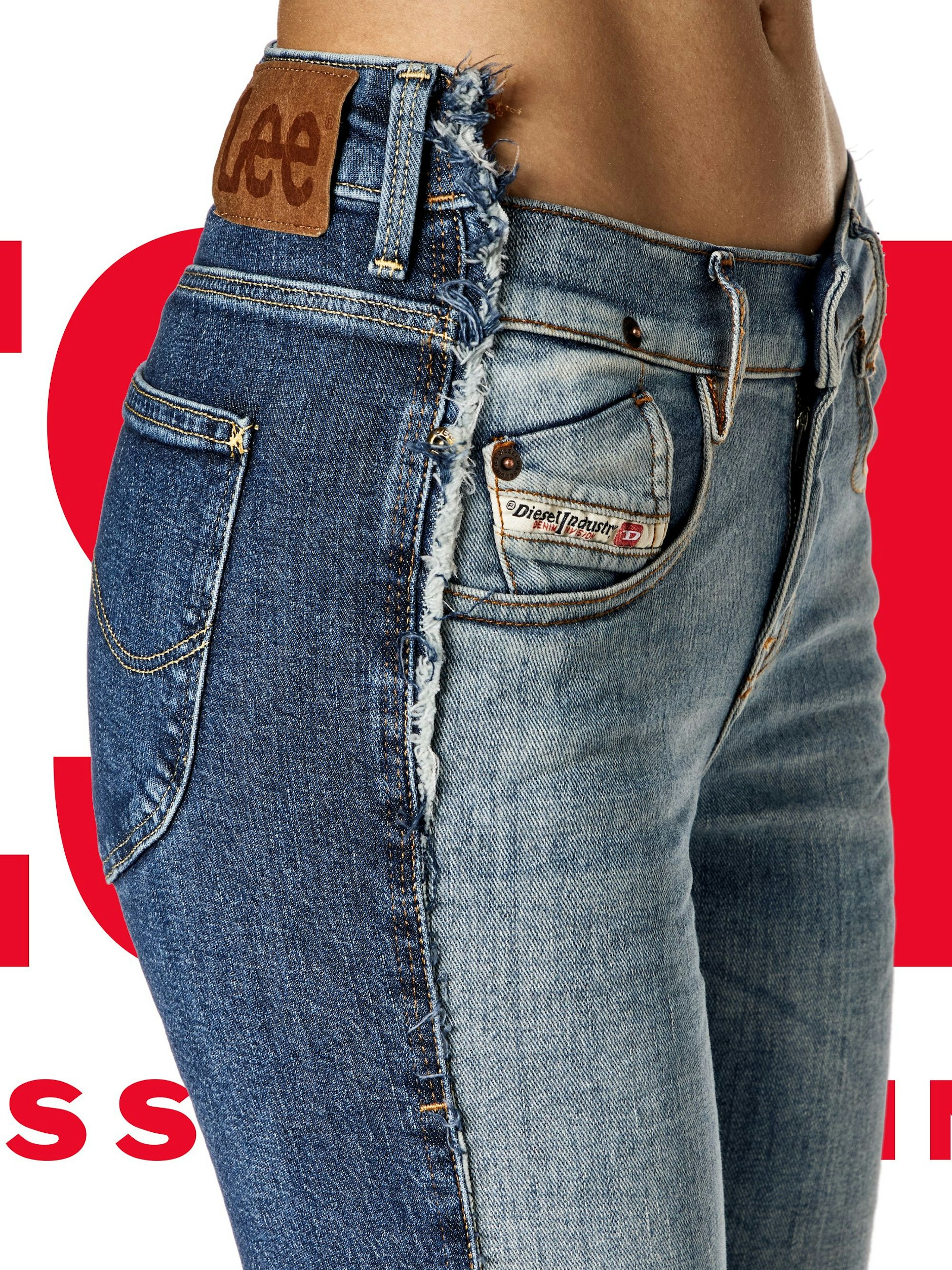 Eine aktuelle Diesel-Lee-Kollaboration hat ein besonders auffälliges Two-Tone-Exemplar hervorgebracht: Beide Marken in einer Jeans vereint gibt es ab März in der „Diesel loves Lee“-Kollektion.