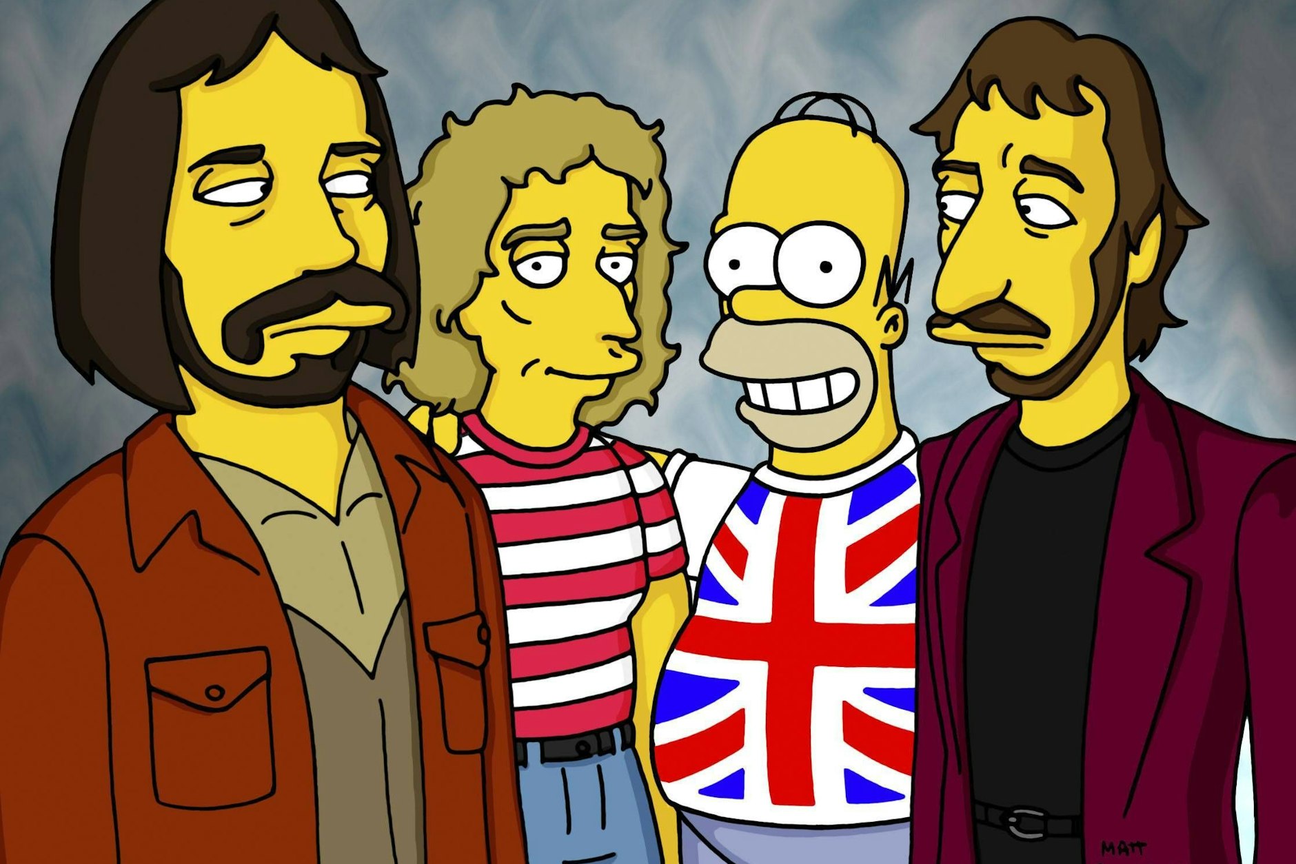 Homer Simpson mit&nbsp;John Entwistle, Roger Daltrey und Peter Townshend von der britischen Band The Who.