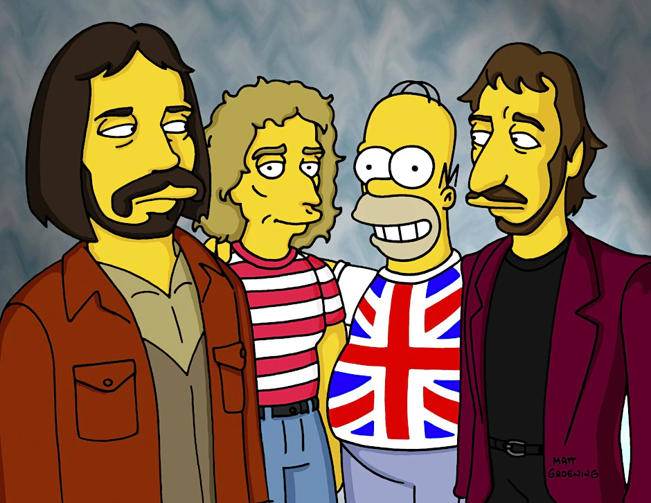 Homer Simpson mit&nbsp;John Entwistle, Roger Daltrey und Peter Townshend von der britischen Band The Who.