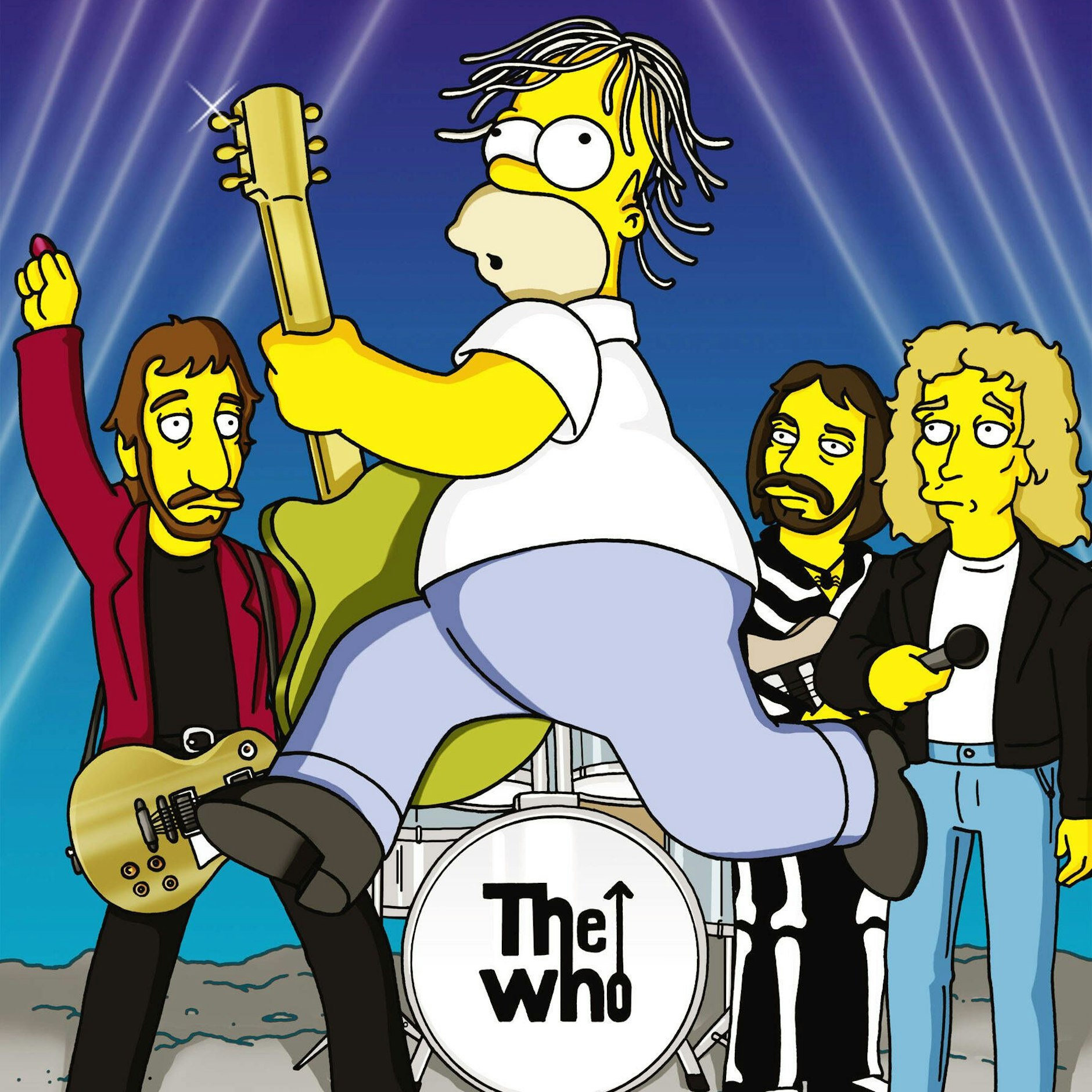 Homer Simpson mit der Band The Who: Pete Townshend, John Entwistle und Roger Daltrey (v.l.)