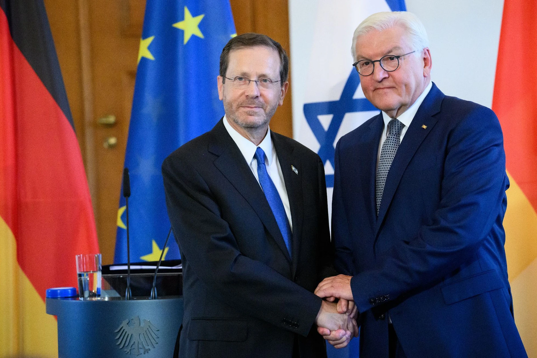 Der israelische Präsident Herzog mit Bundespräsident Steinmeier bei seinem letzten Besuch in Berlin.&nbsp;