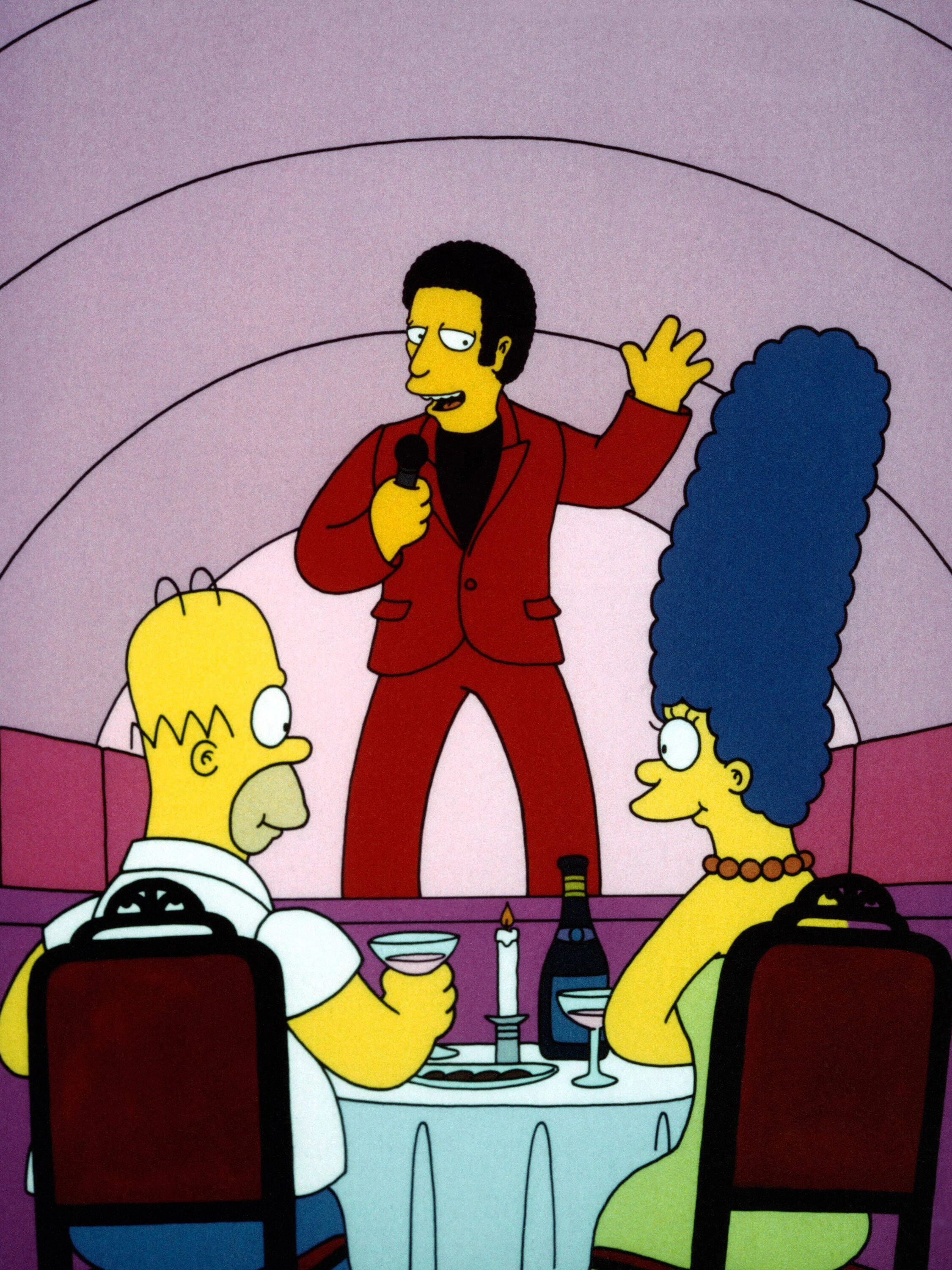 Der britische Sänger-Star Tom Jones bringt Homer und Marge ein Ständchen