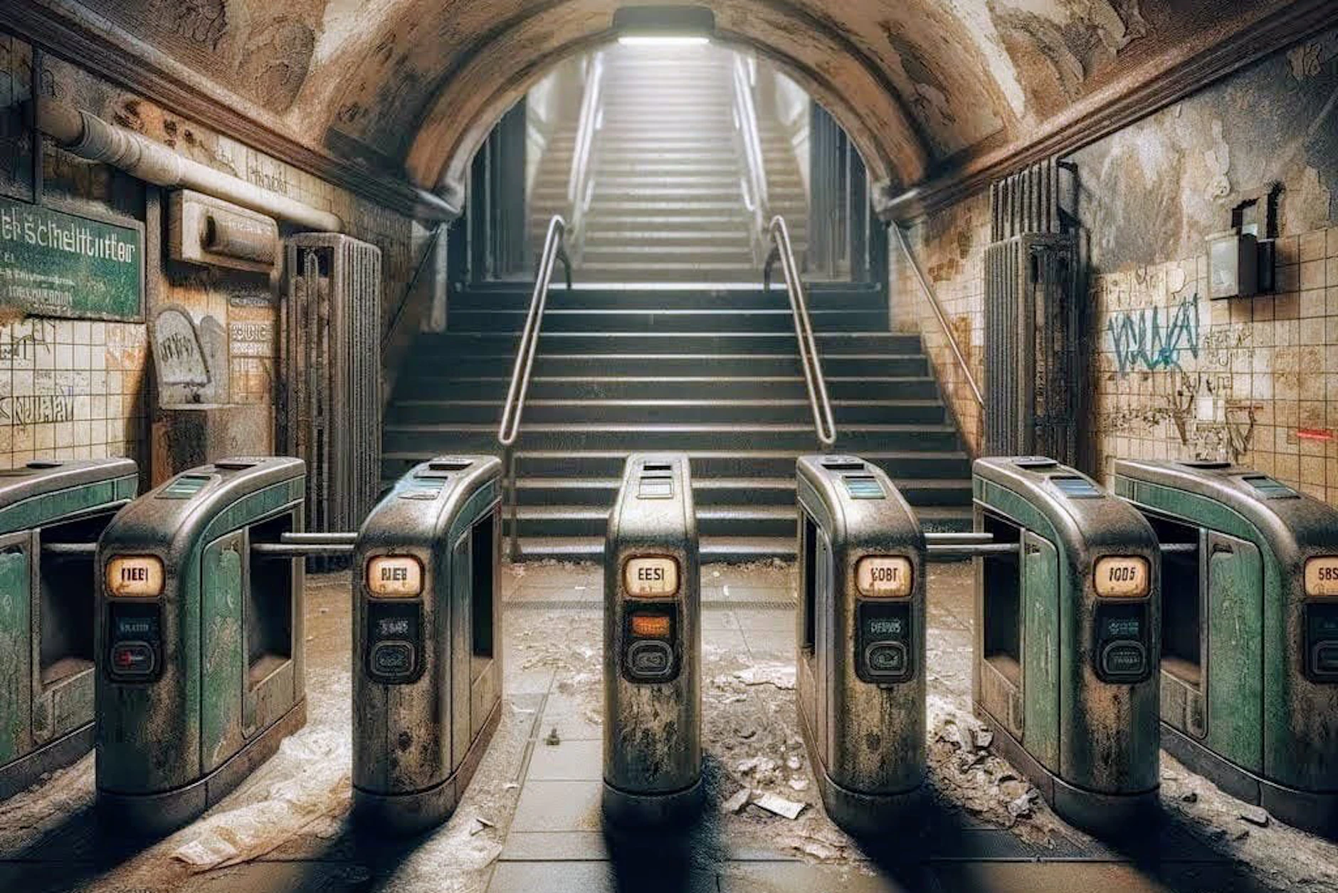 So malt sich Künstliche Intelligenz einen Berliner U-Bahnhof mit Zugangssperren aus.