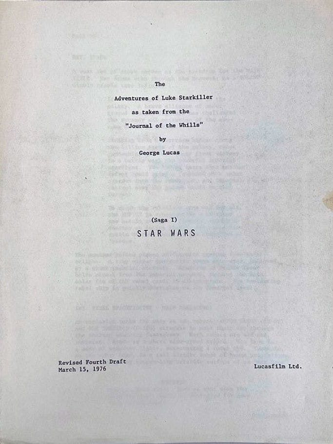 Das Objekt der Begierde: Drehbuch für den ersten „Star Wars“-Film mit dem Originaltitel „The Adventures of Luke Starkiller“, das Harrison Ford in einer Londoner Wohnung hinterlassen hat.