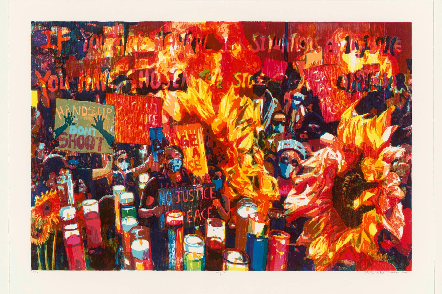 Das Bild „May 28“ aus der Serie „Doomscrolling“ hängt in der Ausstellung „Pest und Protest“.