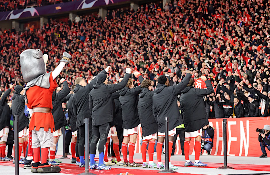 Mit dem Spiel in der Champions League am 12. Dezember 2023 gegen Real Madrid (2:3) ging dem jahrelangen Höhenflug des 1. FC Union die Luft aus. Die Spieler und die Fans genießen den Augenblick im Olympiastadion.&nbsp;