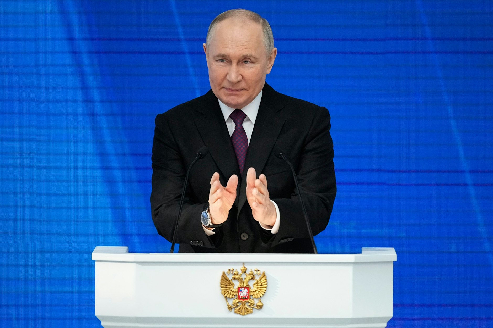 Wladimir Putin, Präsident von Russland, bei seiner 19. Rede zur Lage der Nation in Moskau.