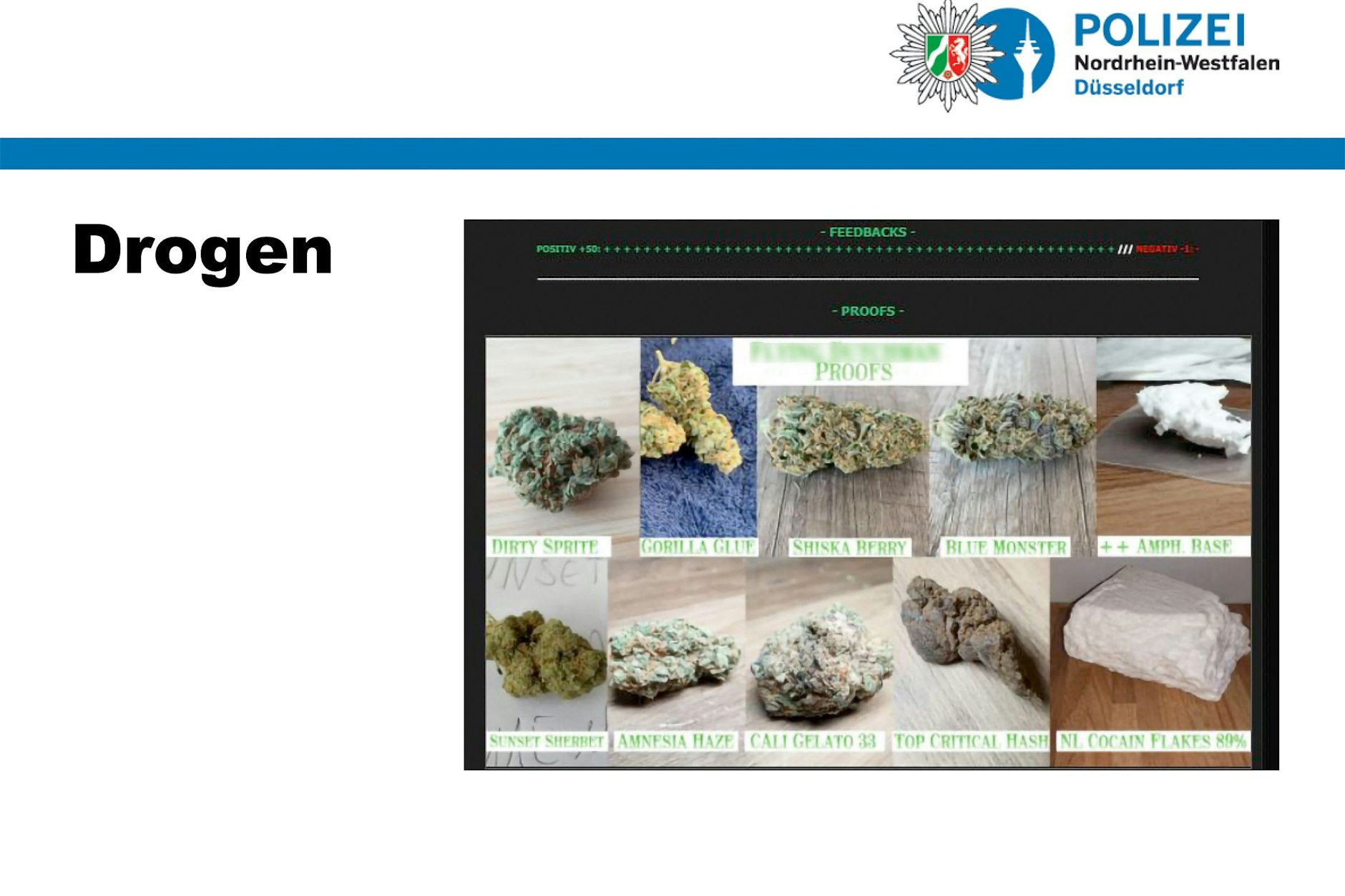 Dieses von der Polizei Düsseldorf zur Verfügung gestellte Foto zeigt einen Screenshot von der kriminellen Handelsplattform Crimemarket.