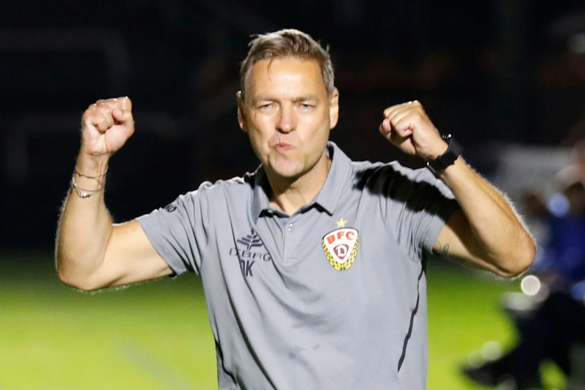 So freute sich Dirk Kunert Mitte September 2023 nach dem 3:0-Sieg zu seinem Einstand als BFC-Trainer gegen Babelsberg.