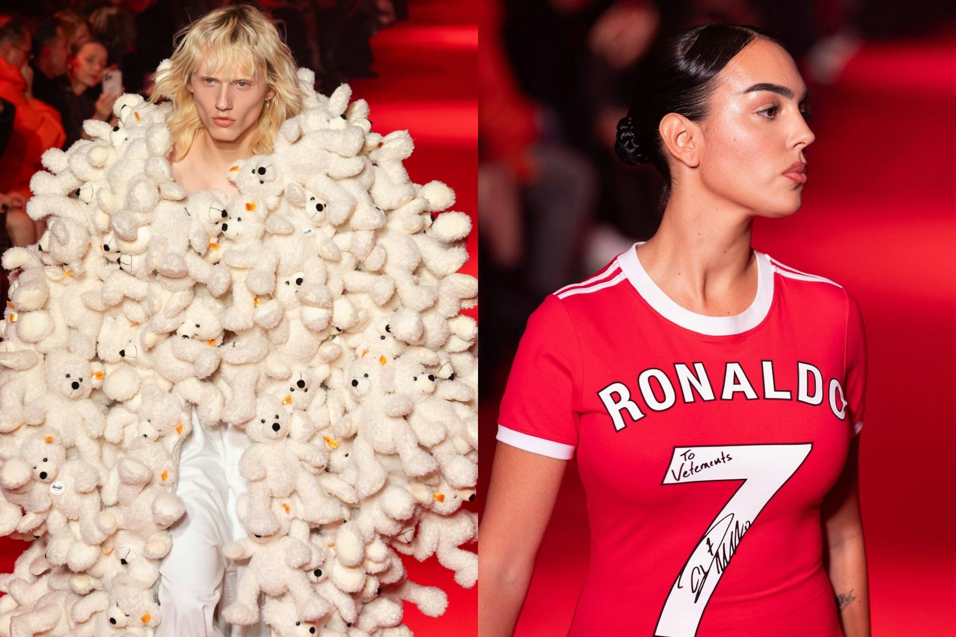 Kennt man irgendwoher: Links der Mantel aus Teddys, rechts die Spielerfrau.