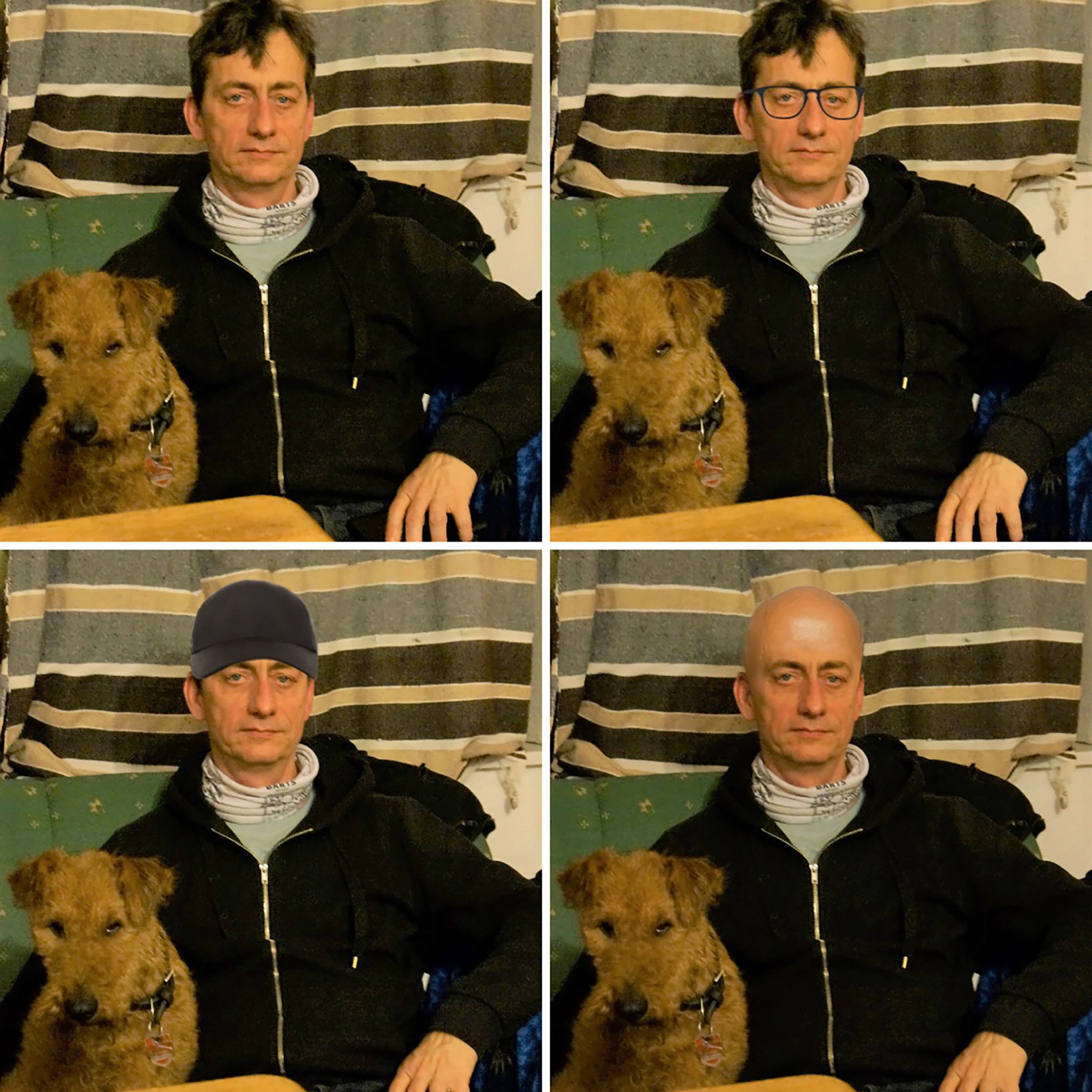 Das aktuelle Original-Foto oben links zeigt nach Angaben des Landeskriminalamtes Niedersachsen den einstigen RAF-Terroristen Burkhard Garweg. Die drei anderen Bilder sind technisch verfremdete Versionen.