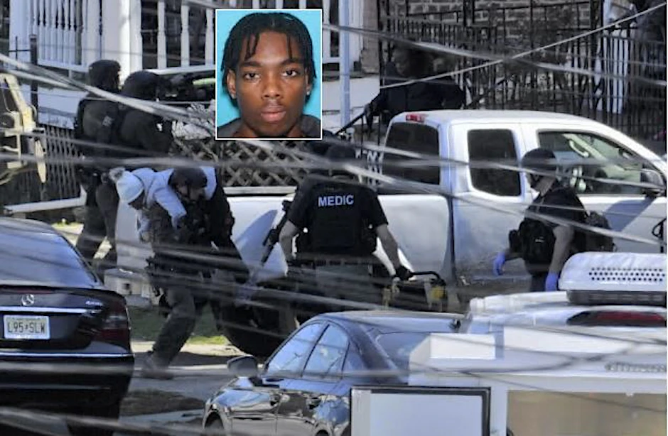 Ein Bewohner wird aus dem Haus evakuiert, in dem der Täter (kl. Foto) sich mit den Geiseln verschanzt hatte. 