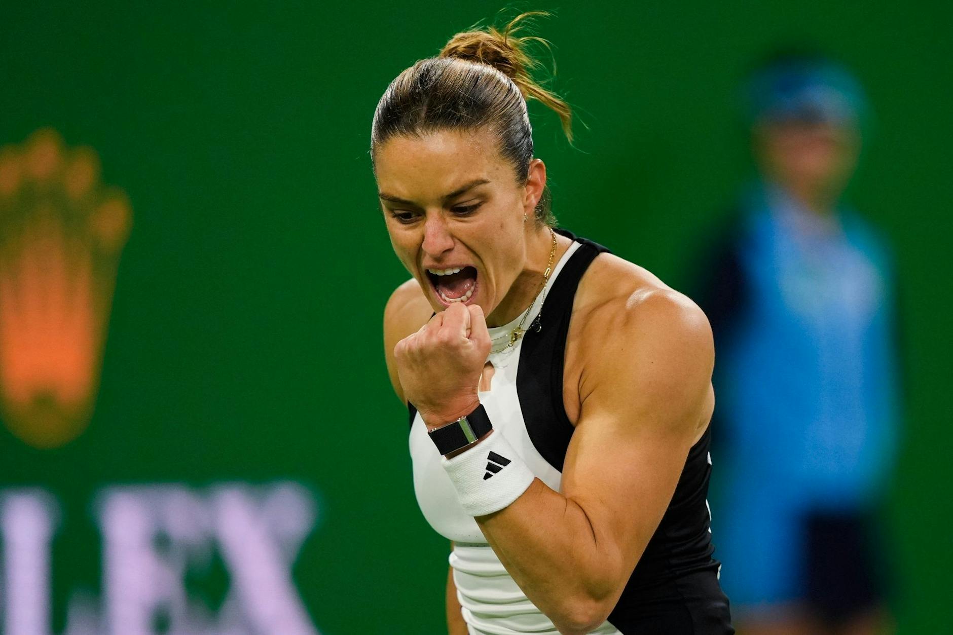 Die Griechin Maria Sakkari feiert in Indian Wells ihren Sieg im Halbfinale.