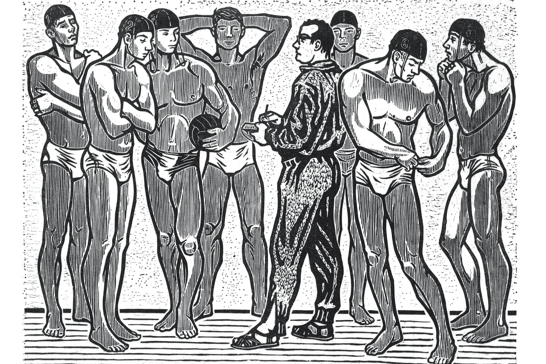 Jürgen Wittdorfs Original-Grafik „Trainingsgespräch“ von 1964