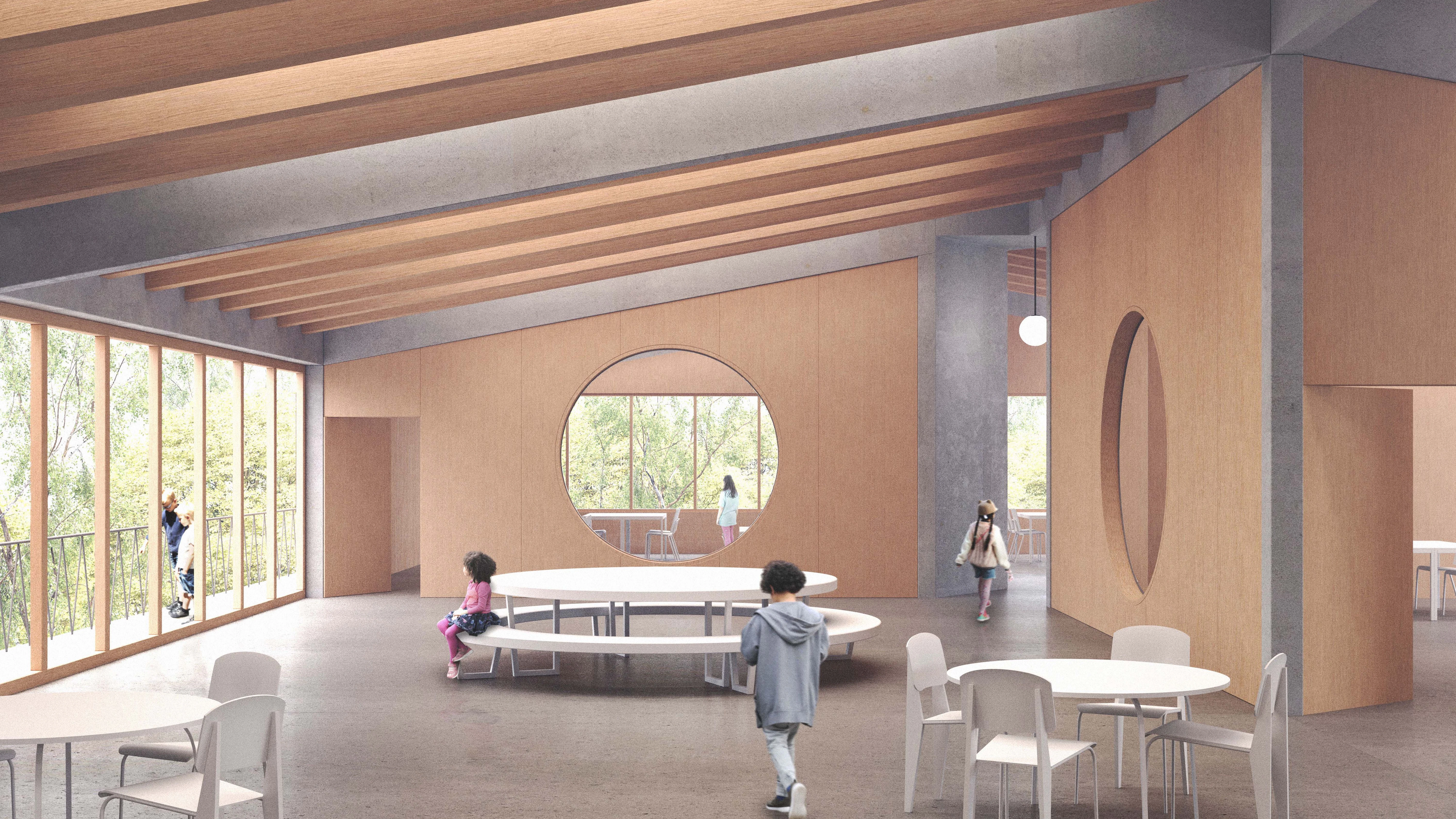 Gemeinschaftsräume bilden den Mittelpunkt des Schul-Neubau-Projektes in Adlershof