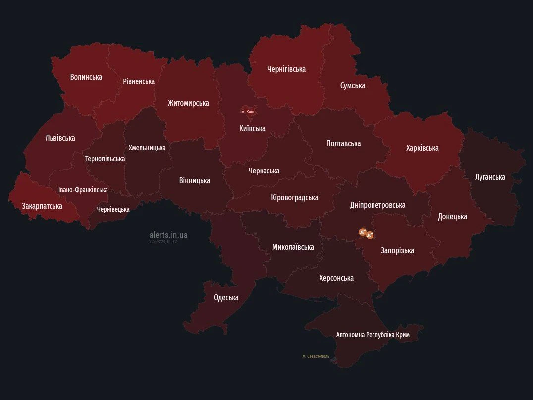 Die App für Luftangriffe auf die Ukraine markierte das gesamte Land rot.