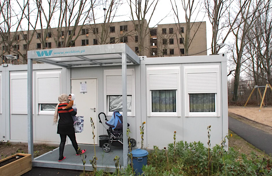Flüchtlingscontainer in der Wollenbergerstraße 1 in Berlin-Lichtenberg.&nbsp;