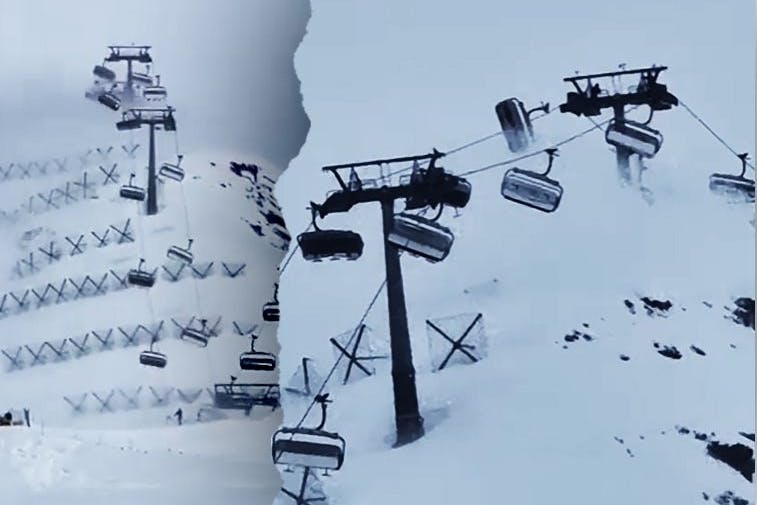 Für Skifahrer ist es der Alptraum schlechthin: Ein Sturm wirbelte die Gondeln einer Seilbahn im italienischen Skigebiet Cervino mächtig durcheinander.