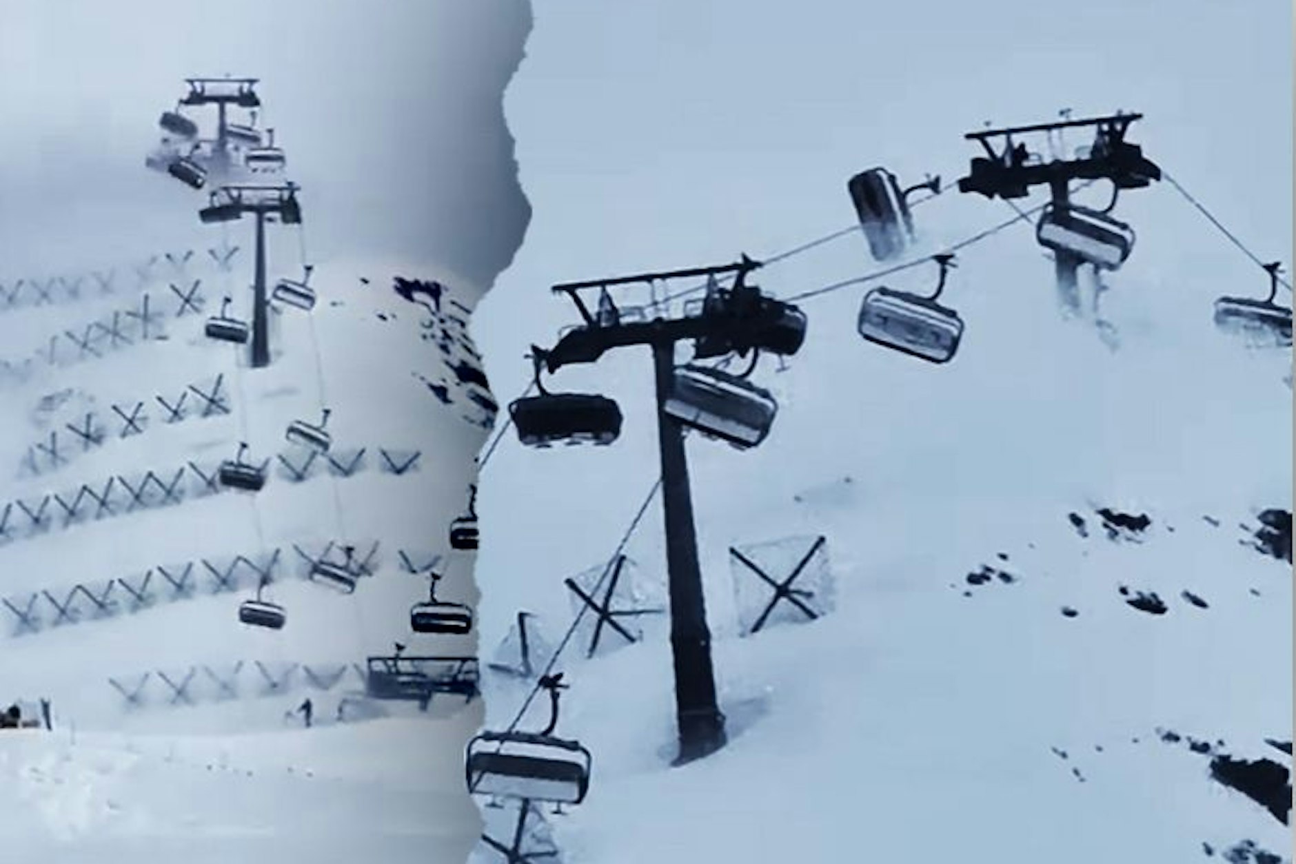 Für Skifahrer ist es der Alptraum schlechthin: Ein Sturm wirbelte die Gondeln einer Seilbahn im italienischen Skigebiet Cervino mächtig durcheinander.