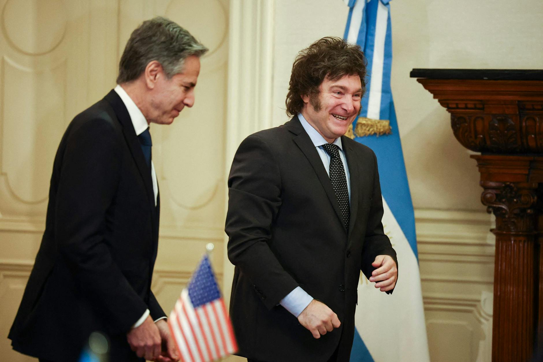 Javier Mille y Anthony Blinken durante una reunión en Buenos Aires, febrero de 2024