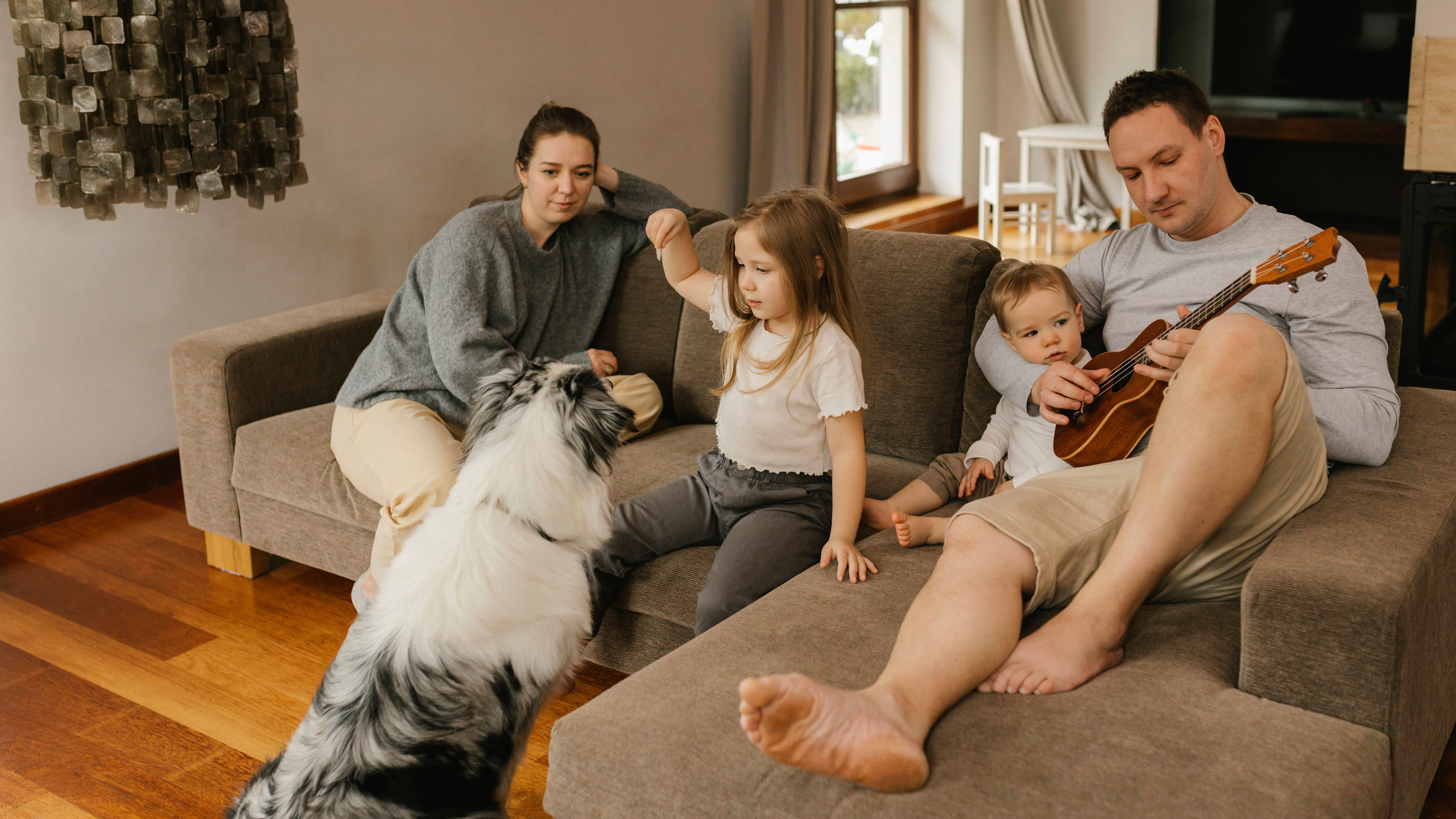 Gemeinsames Musizieren freut auch den Familienhund.