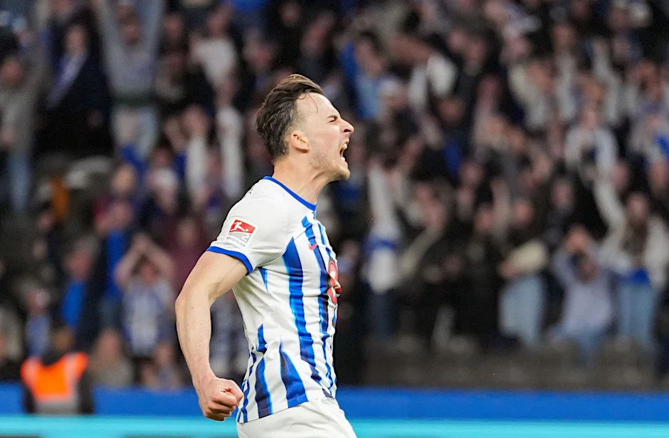 Herthas Haris Tabakovic bejubelt seinen Treffer zum 4:0.&nbsp;