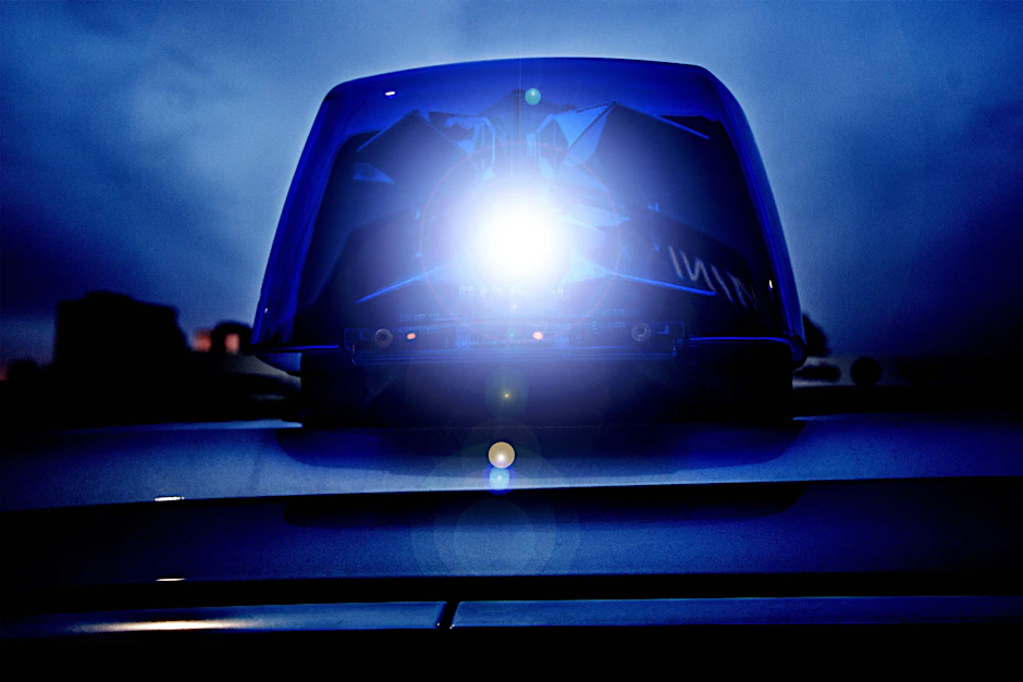 Ein Einsatzfahrzeug der Polizei, Streifenwagen mit Blaulicht