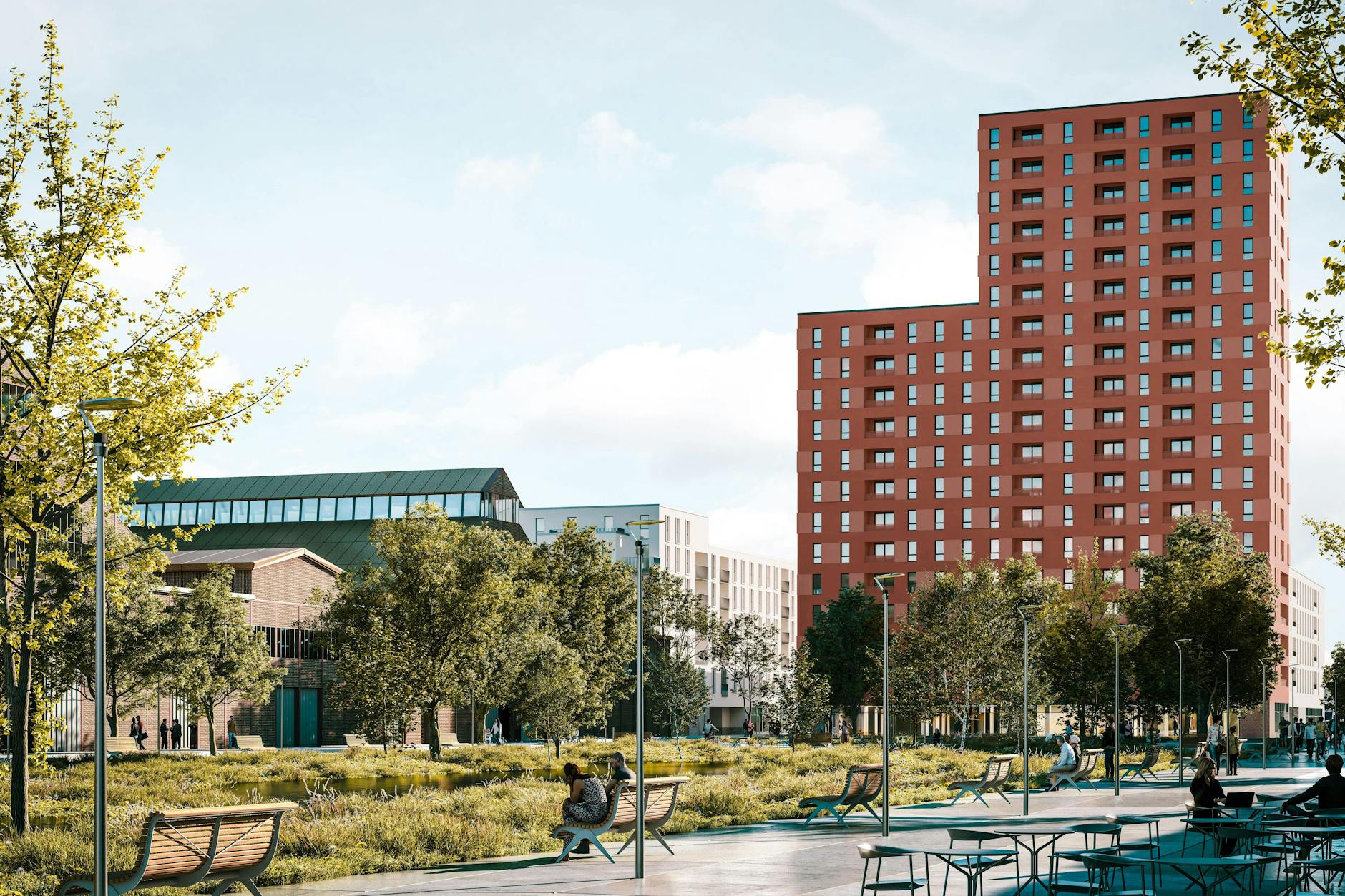 So soll es werden: eine Zukunftsvision des neuen Stadtquartiers Neues Gartenfeld – mit Hochhaus