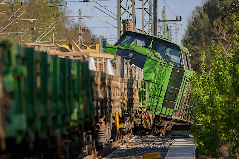 ARCHIV - Eine Rangierlok ist in Birkenwerder entgleist.  