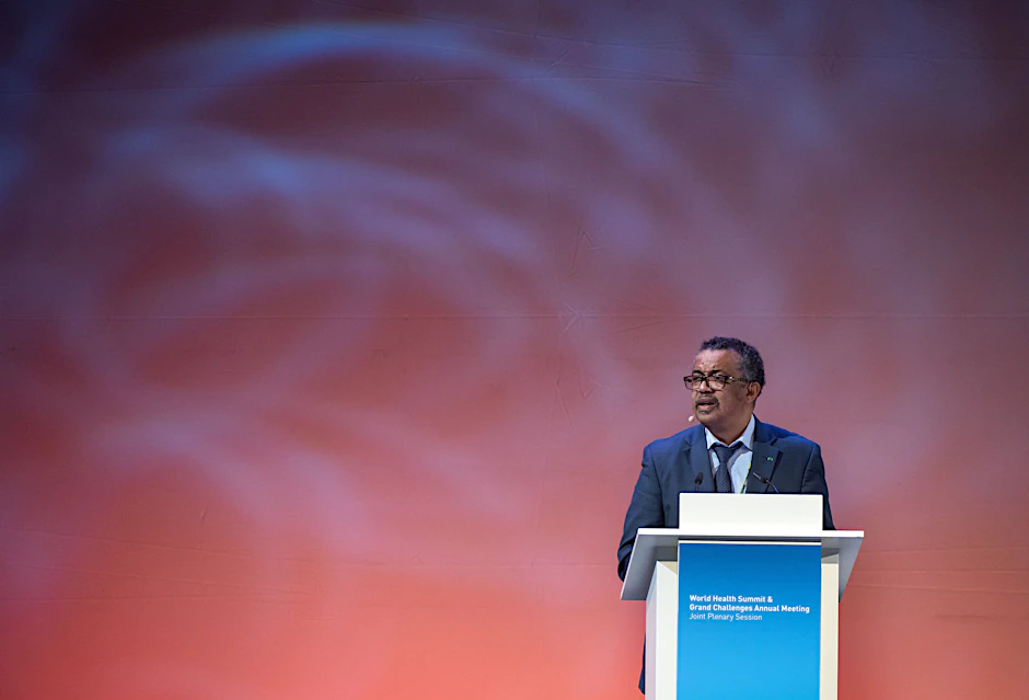 Tedros Adhanom Ghebreyesus, Generaldirektor der World Health Organization (WHO), spricht bei der Abschlussveranstaltung des World Health Summit 2018.
