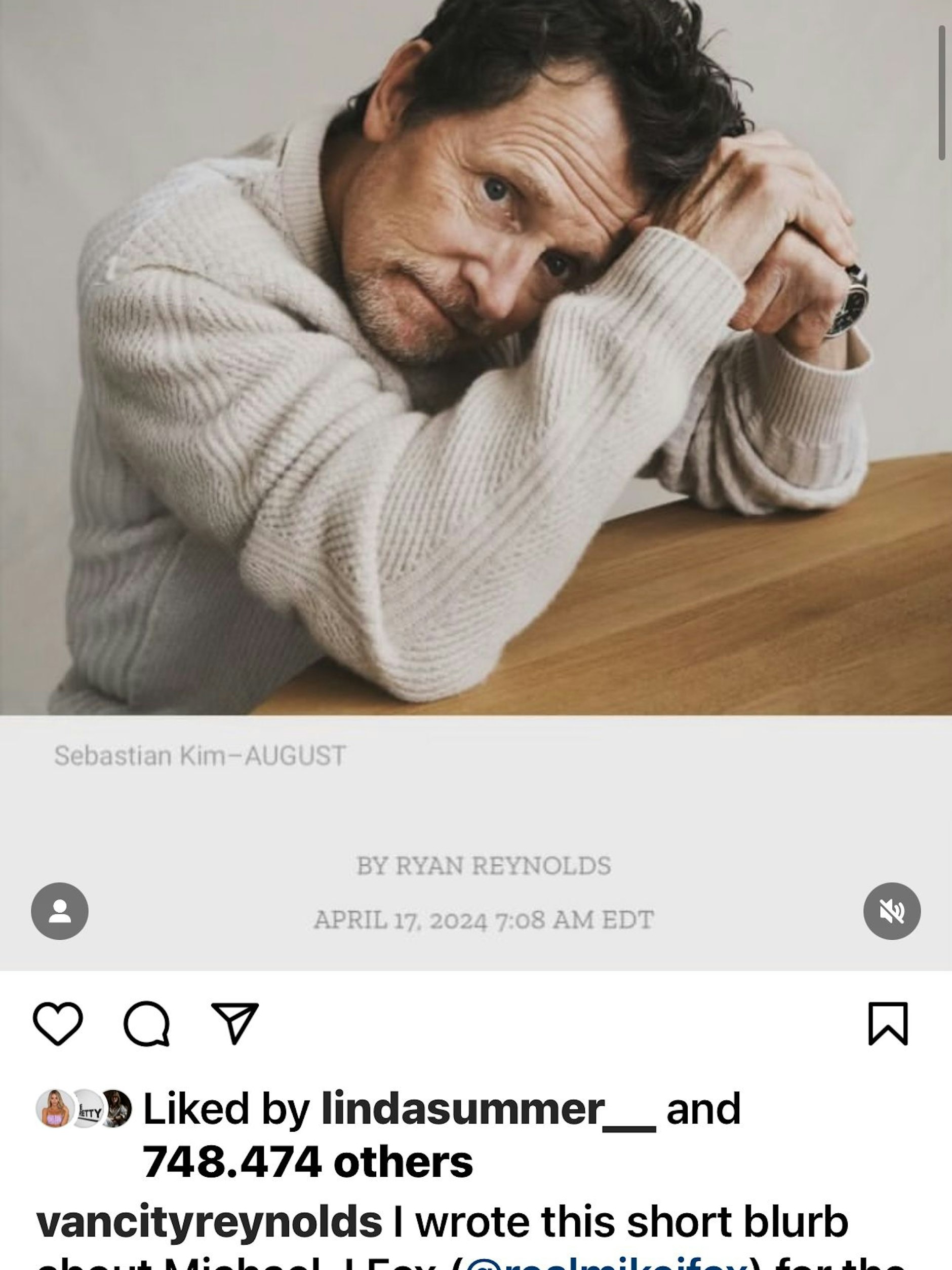Der Post von Ryan Reynolds auf Instagram mit einem Foto von Michael J. Fox