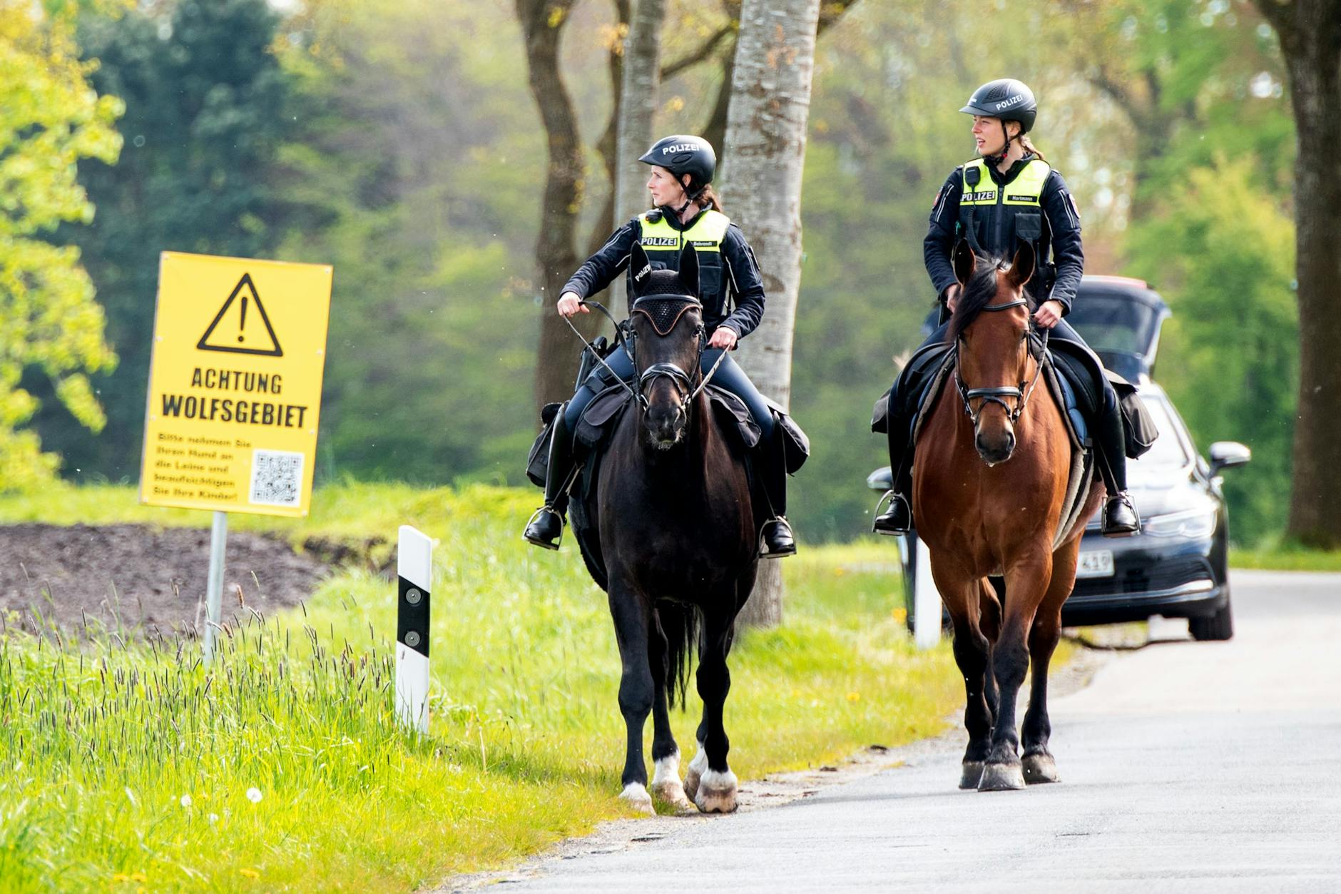 Hüttenberg: Zwei Polizistinnen auf Pferden suchen in der Nähe eines Wolfsgebietes nach dem vermissten Arian.
