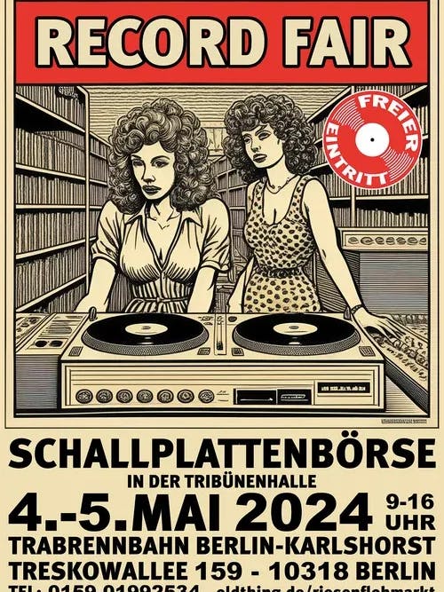 Das Plakat zur Plattenbörse auf der Trabrennbahn Karlshorst