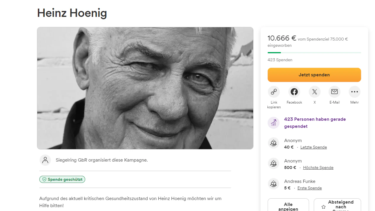 Heinz Hoenig muss behandelt werden, hat aber keine Krankenversicherung