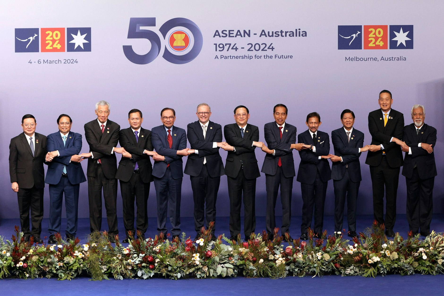 Asean-Staatschefs beim Asean-Australien-Sondergipfel im März 2024 in Melbourne, Australien