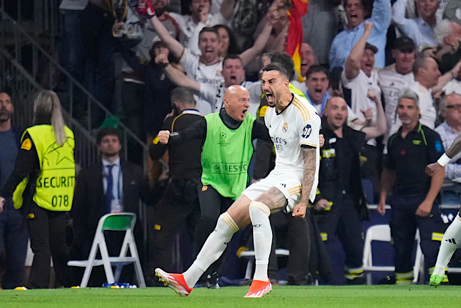 Joselu von&nbsp;Madrid jubelt nach seinem Tor zum 1:1 gegen Bayern München.&nbsp;