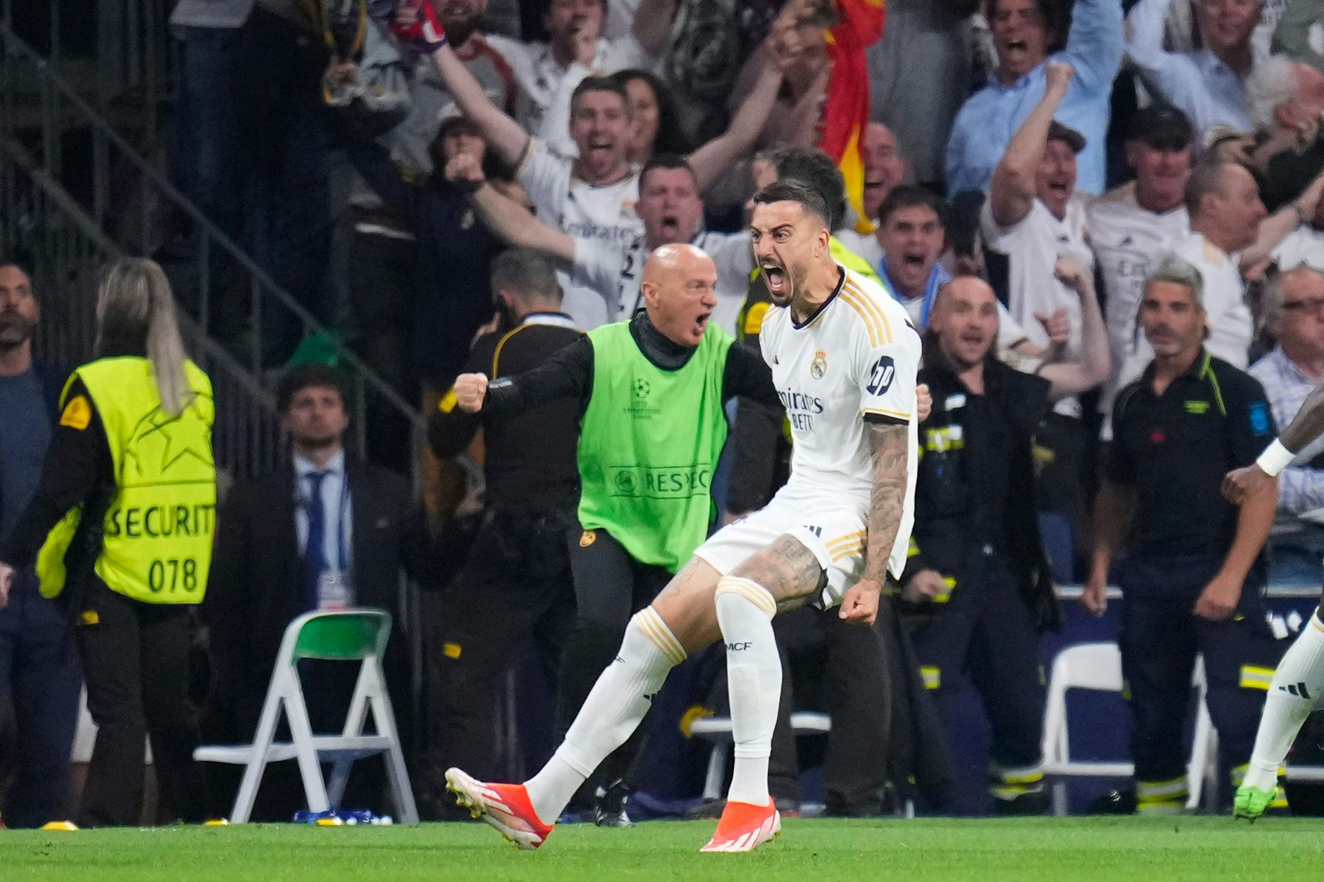 Joselu von&nbsp;Madrid jubelt nach seinem Tor zum 1:1 gegen Bayern München.&nbsp;