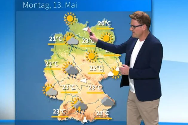 Dominik Jung zeigt die Zweiteilung des Wetters am Montag. 