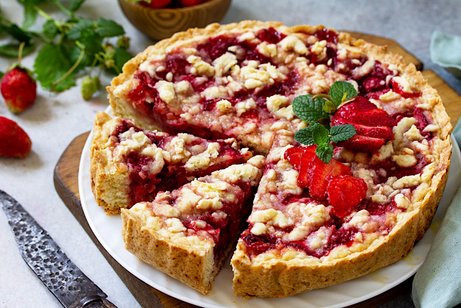 Dieses Rezept für Erdbeerkuchen ist genial: Pudding und süße Früchte verschmelzen hier zu einem Kuchen, der auf der Zunge zergeht.