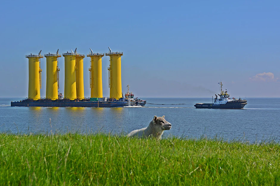 HANDOUT - Die sogenannten Transition Pieces für den Offshore-Windpark «He Dreiht» werden bereits transportiert.  