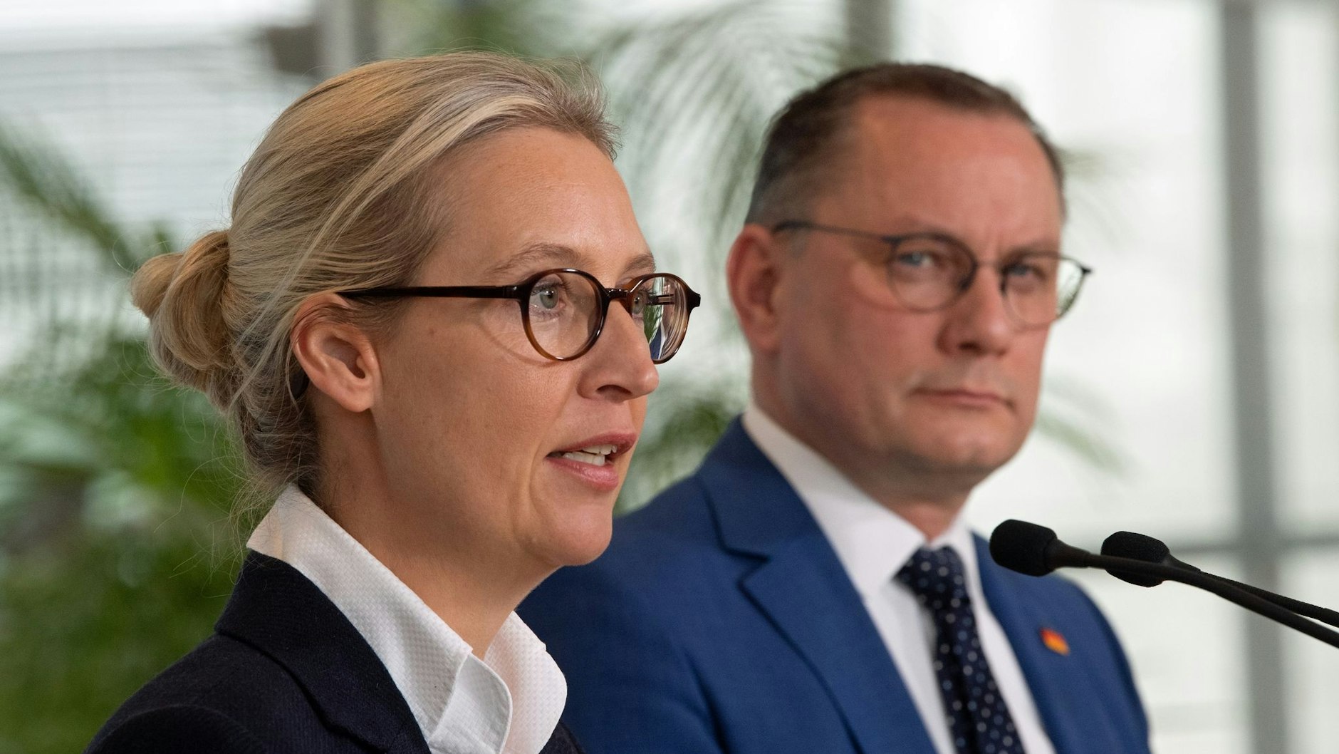 Haben angeblich die Nase voll von Krahs Eskapaden: die AfD-Parteichefs Alice Weidel und Tino Chrupalla. 