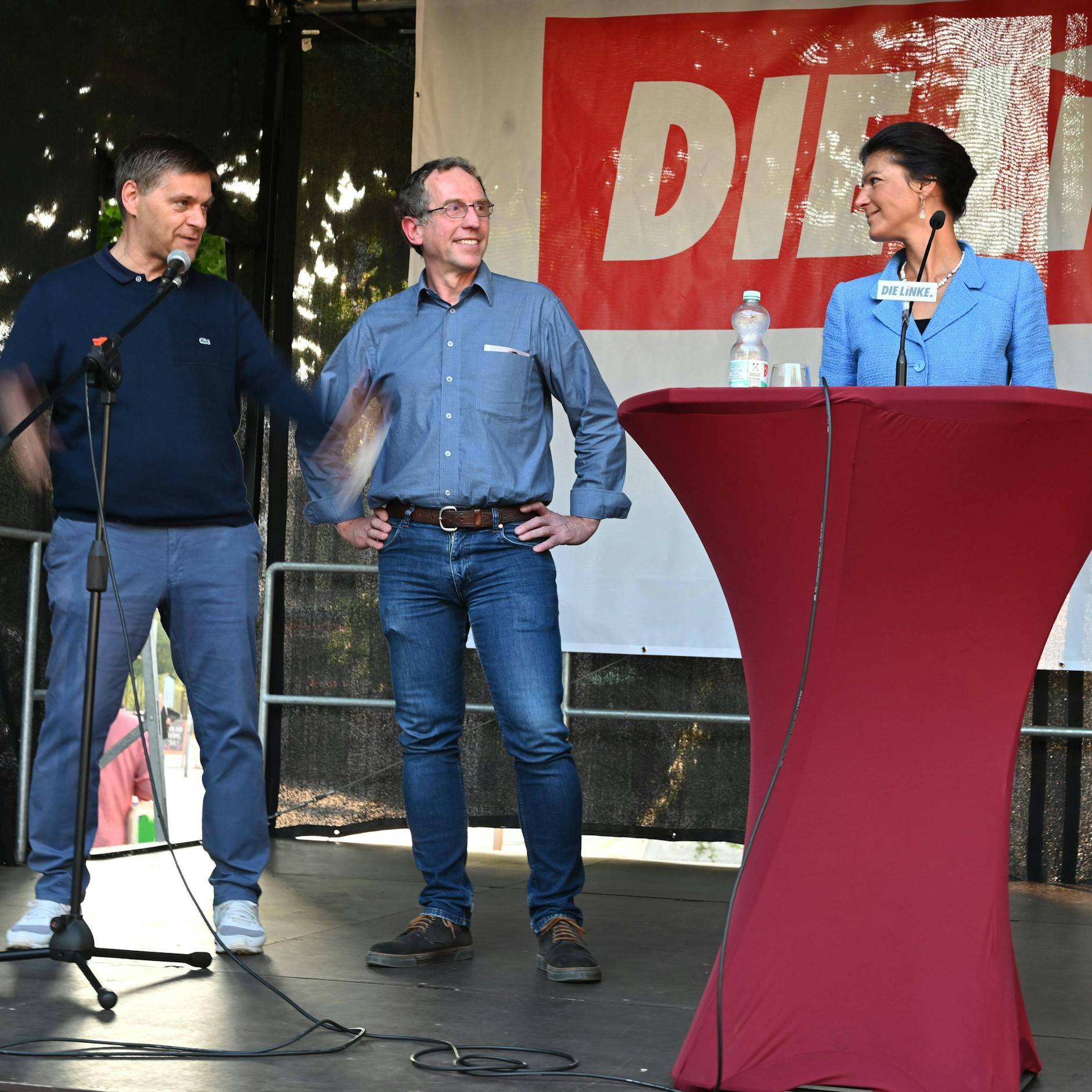 Oliver Ruhnert (l.) und Sahra Wagenknecht im Wahlkampf 2021 für die Linke.